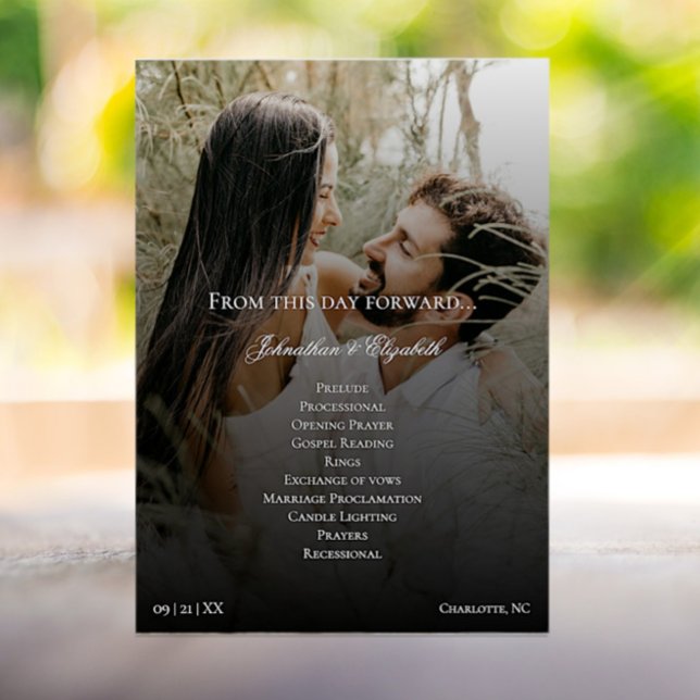 Programa Foto moderna y Boda negro superpuesto (Modern Photo and Black Overlay Wedding Program)