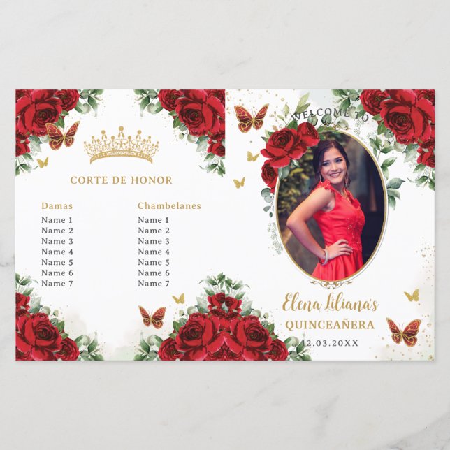 Programa fotográfico Quinceañera Red Floral Butter (Anverso)
