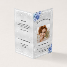 Programa fúnebre de purpurinas de flores azules pl