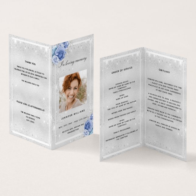 Programa fúnebre de purpurinas de flores azules pl (Interior y exterior)
