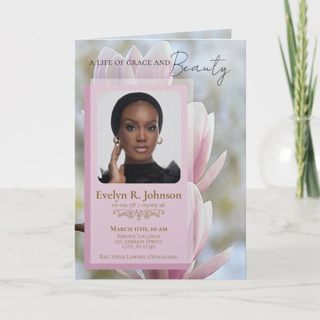 Programa Funeral Bifold de 5 Fotos de Magnolia (Anverso)