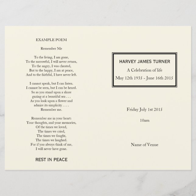 Programa Funeral Clásico de Orden de Servicio de C (Anverso)