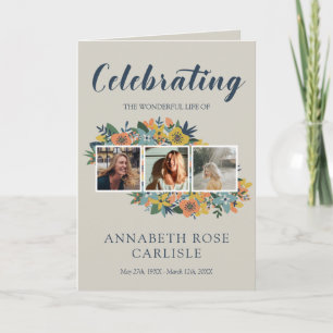 Programa Funeral de Collage de fotos floral amarillo