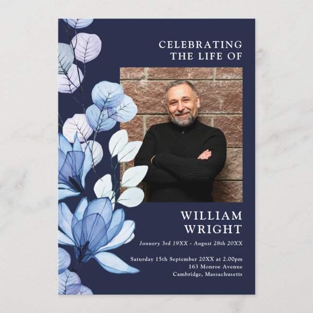 Programa Funeral de la Marina Floral Azul Orden de Servicio (Anverso)