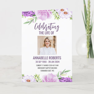 Programa Funeral - Diseño de Flores Púrpura y Rosa