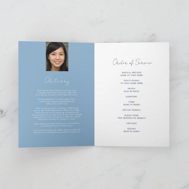 Programa Funeral funeral corazón oval foto azul (Interior)