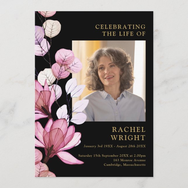 Programa Funeral Funeral Memorial Pink Floral Orden De Serv (Anverso)