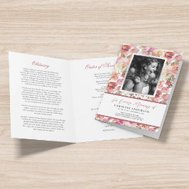 Programa Funeral Funeral Pink Floral Orden de Servicio Prog