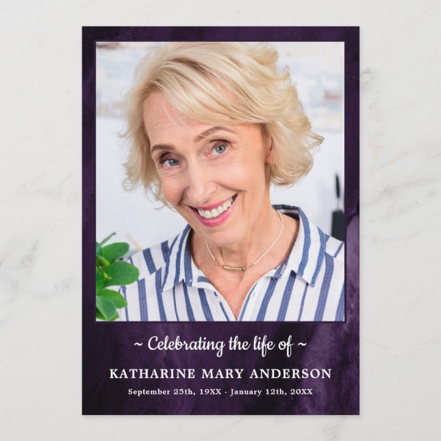 Programa Funeral Moderno De Mármol Púrpura Orden De Servici (Anverso)