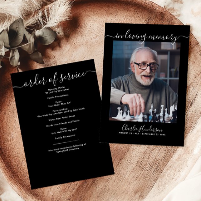 Programa Funeral moderno manuscrito en blanco y negro (Subido por el creador)