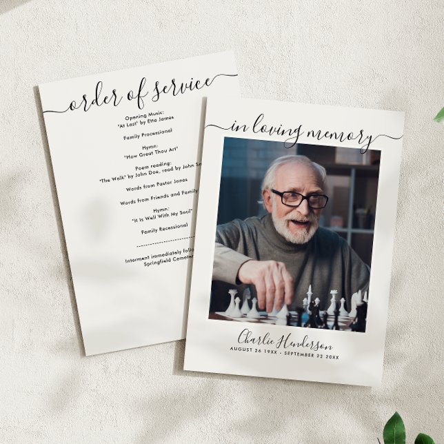 Programa Funeral moderno manuscrito en blanco y negro (Subido por el creador)