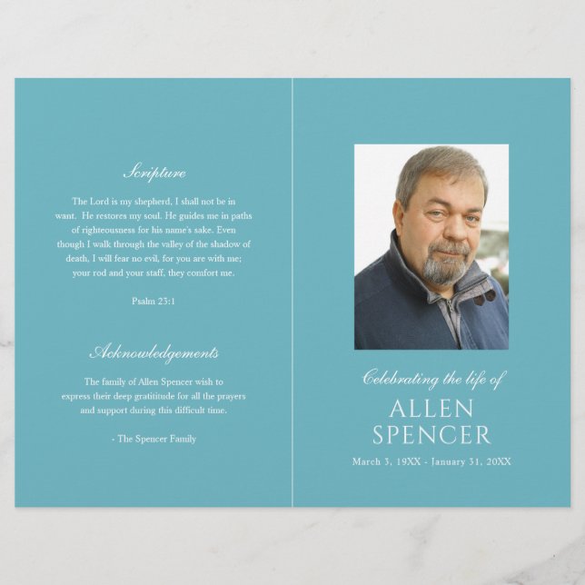 Programa Funeral Moderno Sencillo Elegante Turques (Anverso)