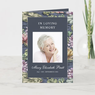 Programa Funeral multifoto de floral azul oscuro