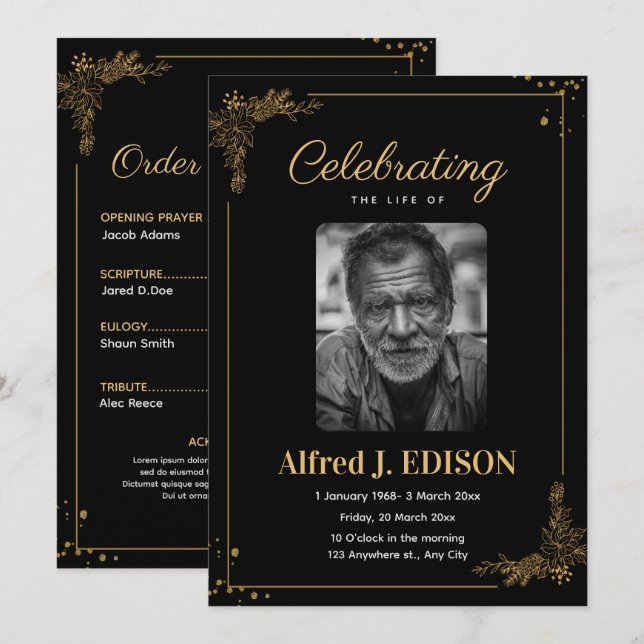 Programa Funeral Negro Dorado, Memorial Funeral (Anverso / Reverso)