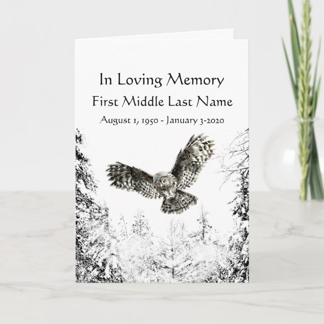 Programa Funeral Personalizado Watercolor Owl Bird (Anverso)