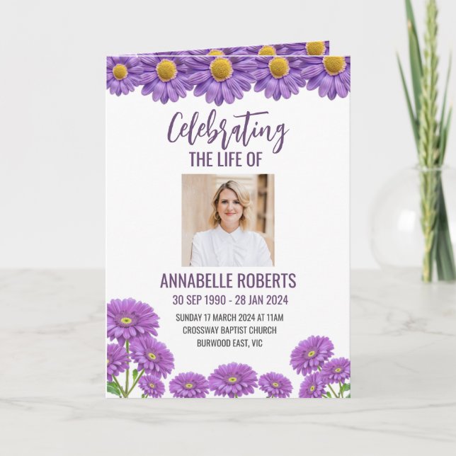 Programa Funeral Program - Purple Gerberas Design (Anverso)