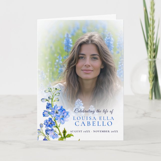 Programa Funeral service program blue delphinium photos (Anverso)
