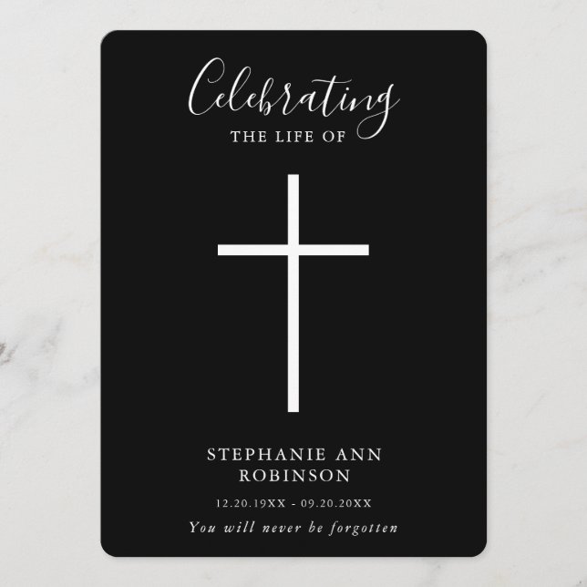 Programa Funeral Simple Cruz Blanco Negro Orden de servicio (Anverso)