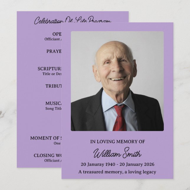Programa Funeral Tributo Lavanda Suave (Anverso / Reverso)