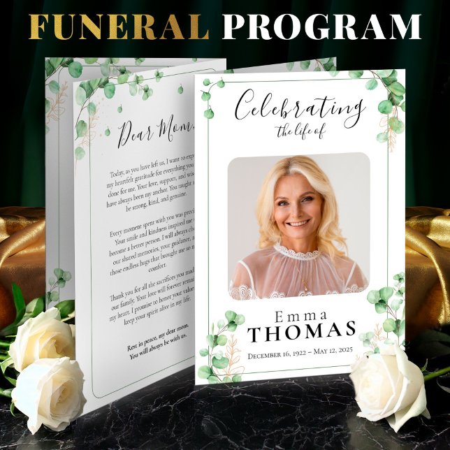 Programa Funeral Verde, Orden de Servicio, Foto (Green Funeral Program ,Order of Service, Foto Flyer )
