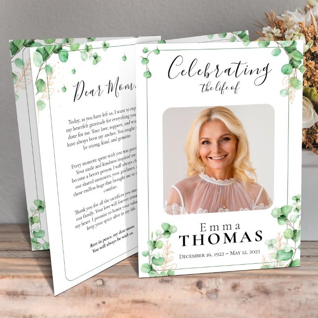 Programa Funeral Verde, Orden de Servicio, Foto (Green Funeral Program ,Order of Service, Foto Flyer )