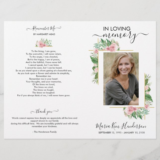 Programa funerario de fotografía de Rosas elegante (Anverso)