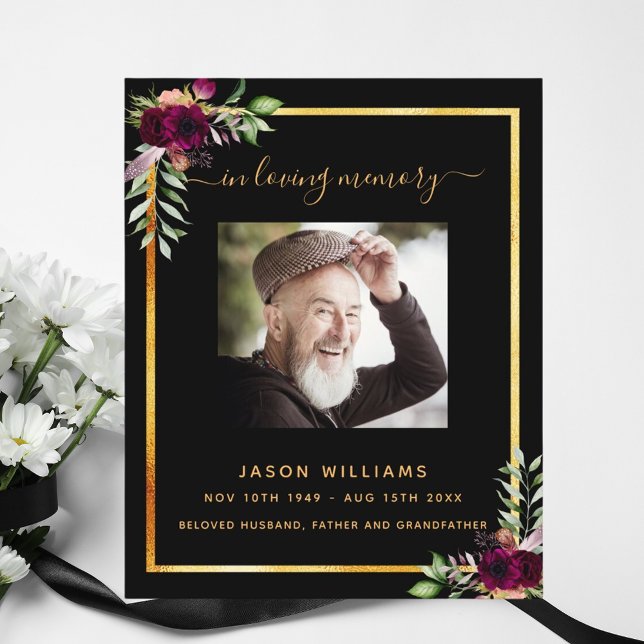 Programa funerario de fotografía floral en oro neg (Subido por el creador)