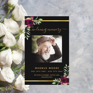 Programa funerario de fotografía floral en oro neg