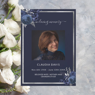 Programa funerario de fotos de plata de flores azu