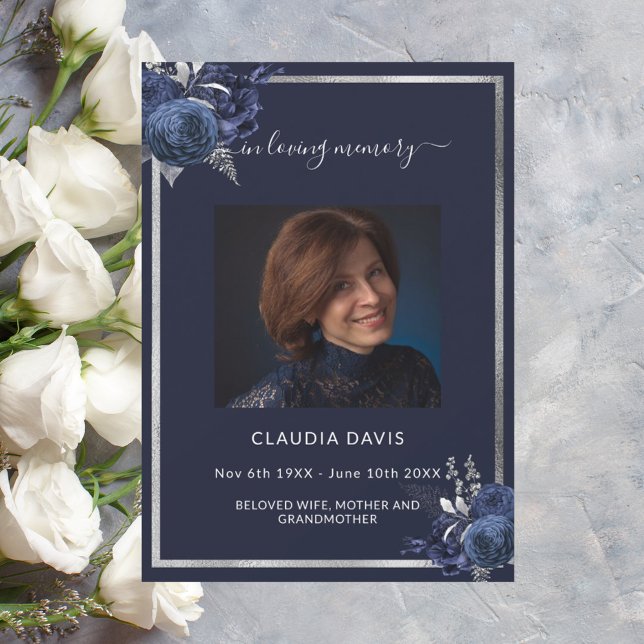 Programa funerario de fotos de plata de flores azu (Subido por el creador)