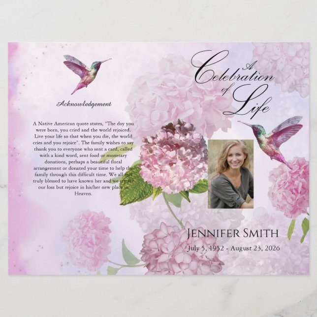 Programa funerario de Hydrangeas Hummingbird Pink (Frente)
