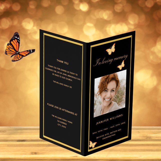 Programa funerario de mariposa con foto de oro neg (Subido por el creador)