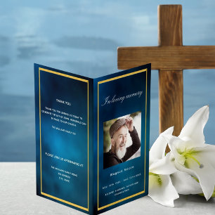 Programa funerario elegante de fotografía dorada d