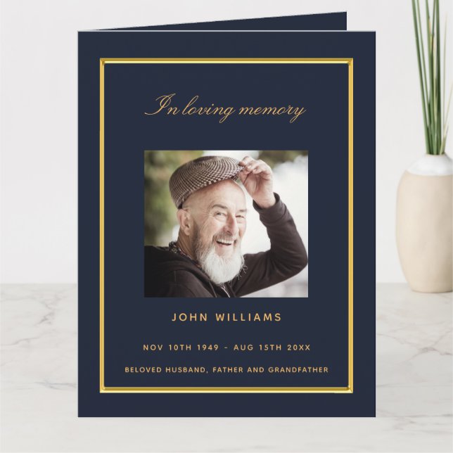 Programa funerario elegante de fotos de oro azul (Anverso)