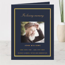 Programa funerario elegante de fotos de oro azul