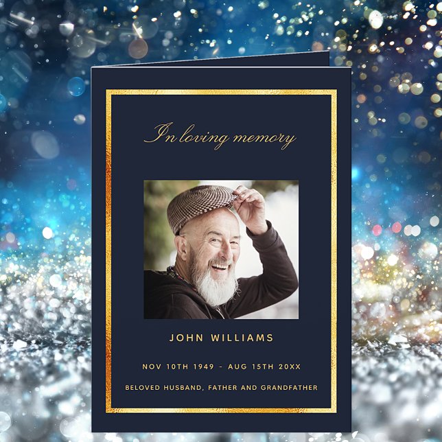 Programa funerario elegante de fotos de oro azul (Subido por el creador)