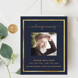 Programa funerario elegante de fotos de oro azul