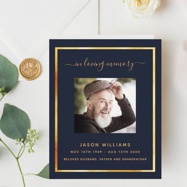 Programa funerario elegante de fotos de oro azul (Subido por el creador)