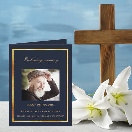 Programa funerario elegante de fotos de oro azul