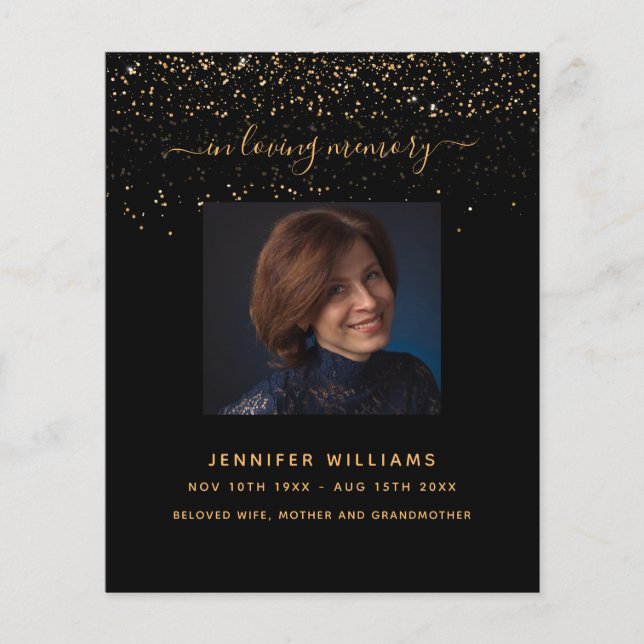 Programa funerario elegante para fotos en oro negr (Anverso)