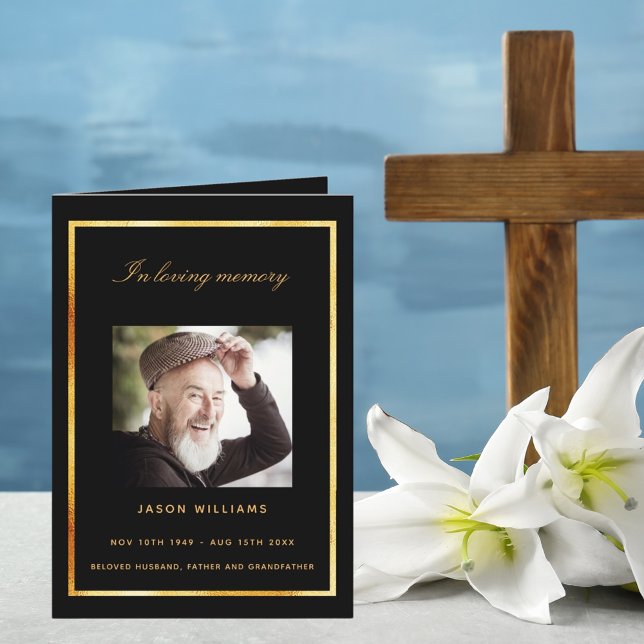 Programa funerario elegante para fotos en oro negr (Subido por el creador)