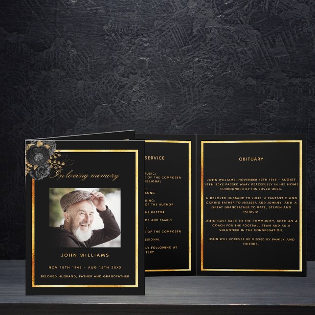 Programa funerario floral elegante de fotos en oro (Subido por el creador)