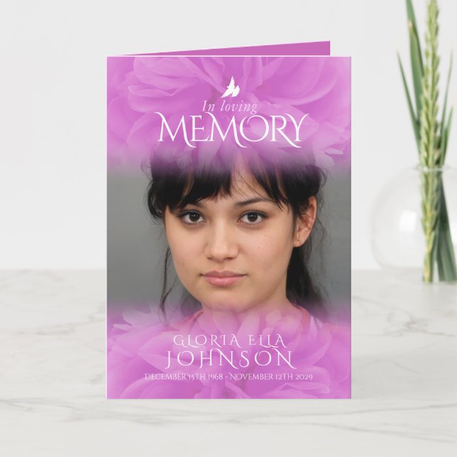 Programa funerario orden de servicio foto rosa púr (Anverso)
