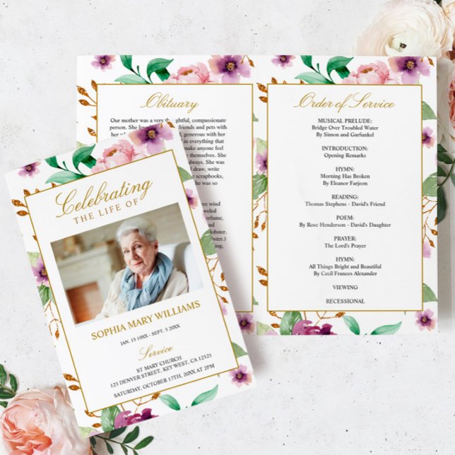 Programa funerario rosa y morado | Orden de servic (Subido por el creador)