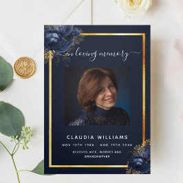 Programa funerario triple de foto de oro floral az