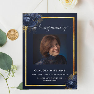 Programa funerario triple de foto de oro floral az