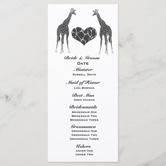 Programa Giraffe Love Wedding (Anverso)