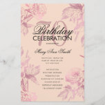 Programa Glam Floral 70th Birthday Rosa Gold Rubor<br><div class="desc">Elegante "Programa de Fiesta de Cumpleaños" con Arreglo Floral en Rosa Oro con texto personalizado.</div>