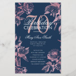 Programa Glam Floral 70th Birthday Rosa Marina de<br><div class="desc">Elegante "Programa de Fiesta de Cumpleaños" con Arreglo Floral en Rosa Oro con texto personalizado.</div>