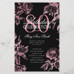 Programa Glam Floral 80th Birthday Rosa Menú Oro<br><div class="desc">Elegante "Programa de Fiesta de Cumpleaños" con Arreglo Floral en Rosa Oro con texto personalizado.</div>